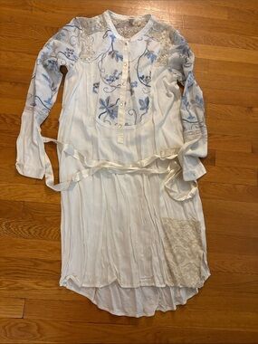 White & Light Blue Embroidered Women's Dress
